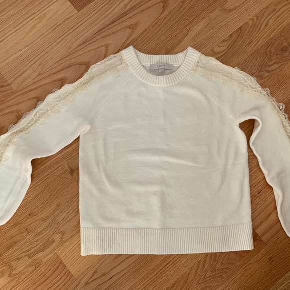 LOFT Women's White Sweater with Lace Accents - Picture 2 of 5
